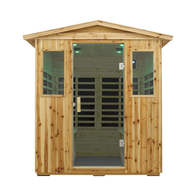 Deluxe 4-Person Outdoor Infrared Hemlock Sauna With Bluetooth Speakers & LED Lighting (SAK96371)