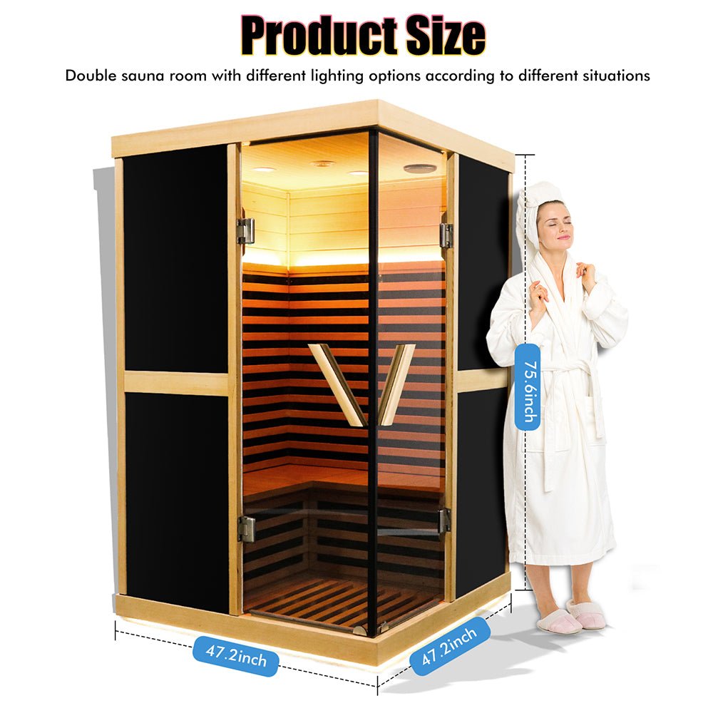 Helix Premium Large 2-Person V-Shaped FAR Infrared Sauna Room With Double Glass Doors, 1980W