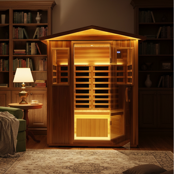 4-Person Outdoor Infrared Hemlock Sauna With Tempered Glass Door