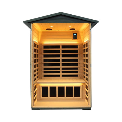 Riva Premium 2-Person Black Carbonized Walnut Low EMF Far Infrared Outdoor Sauna With Bluetooth Audio And LED Lighting (SAK16850)