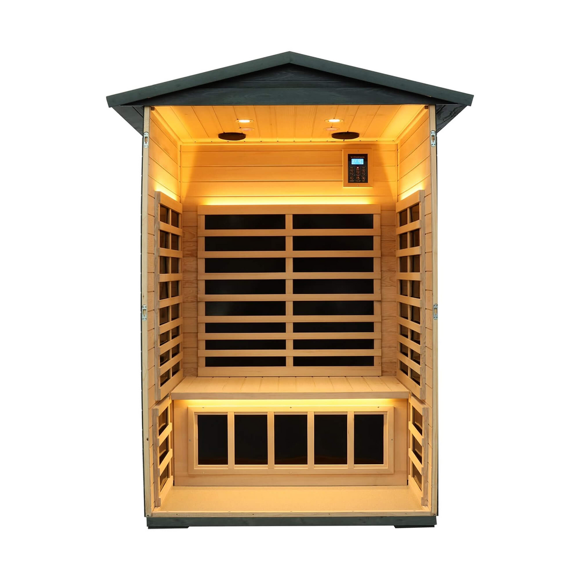 Riva Premium 2-Person Black Carbonized Walnut Low EMF Far Infrared Outdoor Sauna With Bluetooth Audio And LED Lighting (SAK16850)
