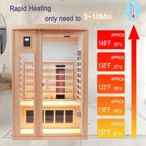 Orien Premium 2-Person Low EMF FAR-Infrared Heat Wood Home Personal Spa Sauna With Ceramic Heaters, 1760W