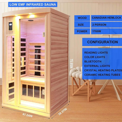 Orien Premium 2-Person Low EMF FAR-Infrared Heat Wood Home Personal Spa Sauna With Ceramic Heaters, 1760W (SAK25714)