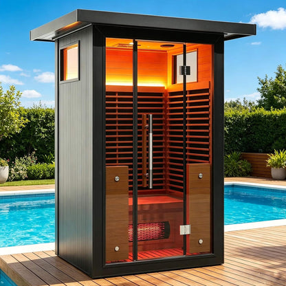 Lugano 2-Person Outdoor Full-Spectrum Infrared Sauna With Aluminum Alloy Exterior & WiFi (SAK14973)