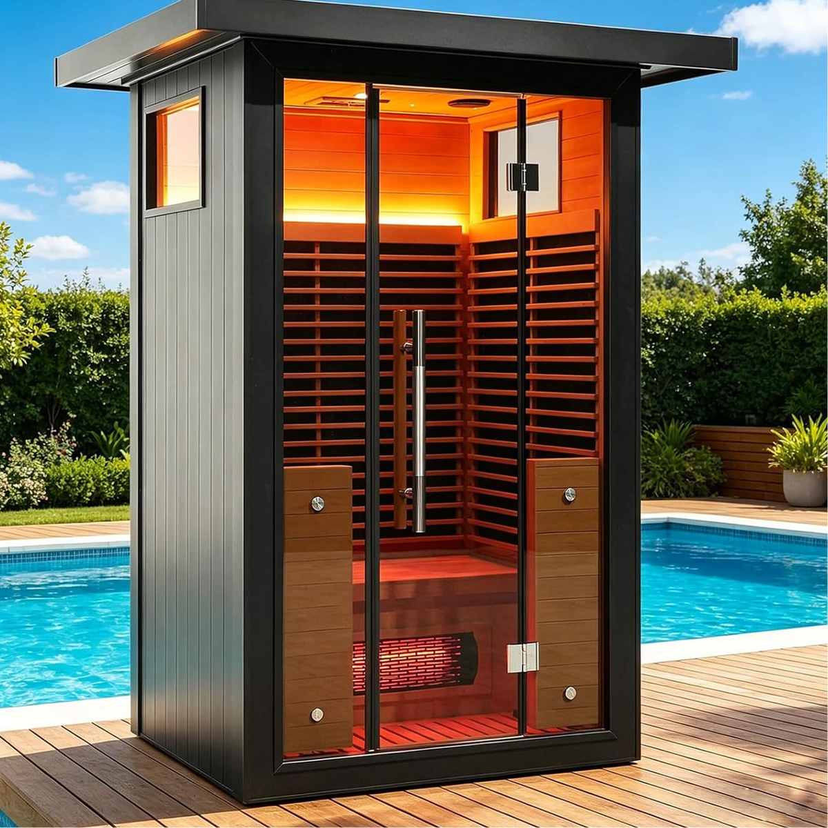 Lugano 2-Person Outdoor Full-Spectrum Infrared Sauna With Aluminum Alloy Exterior & WiFi (SAK14973)