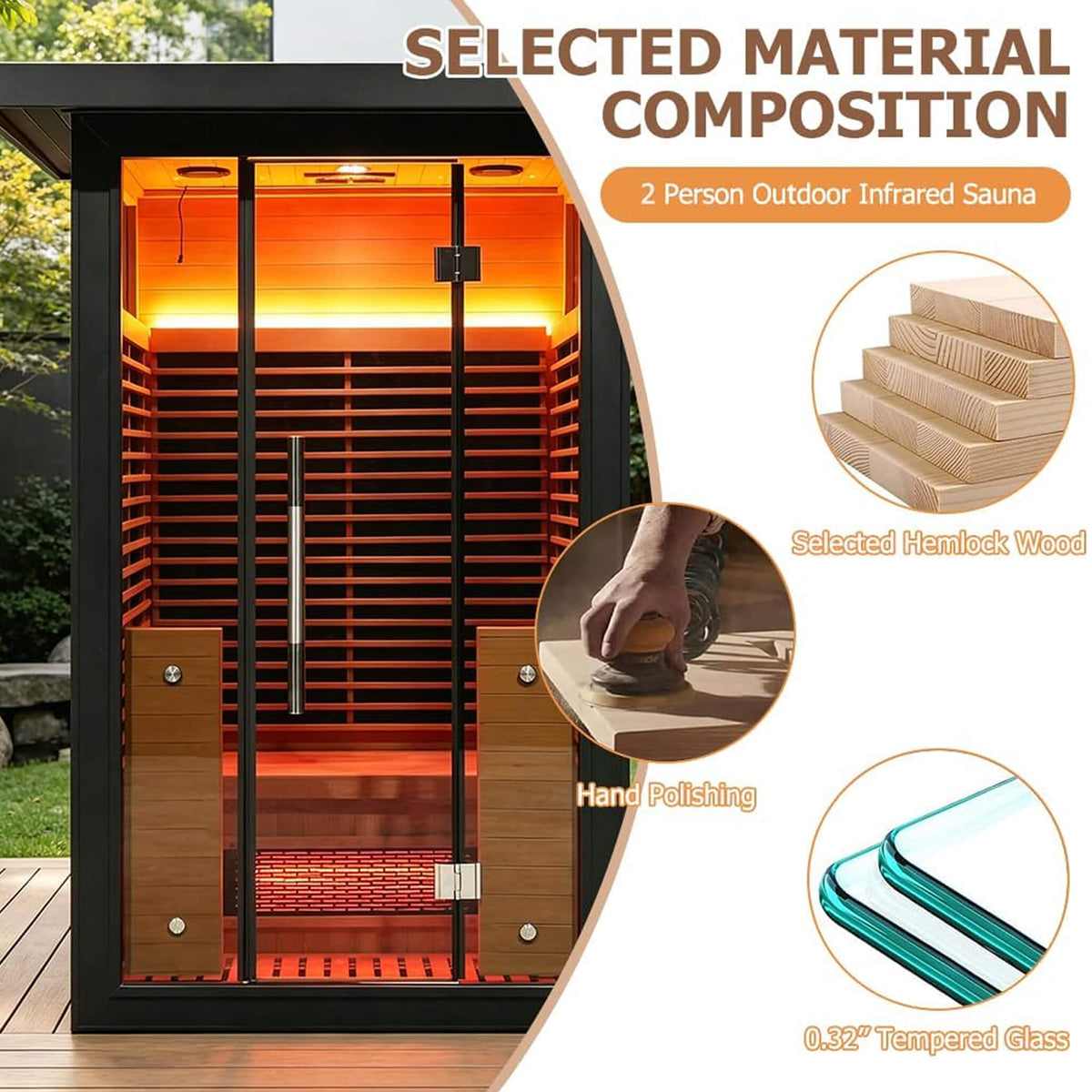 Lugano 2-Person Outdoor Full-Spectrum Infrared Sauna With Aluminum Alloy Exterior & WiFi (SAK14973)