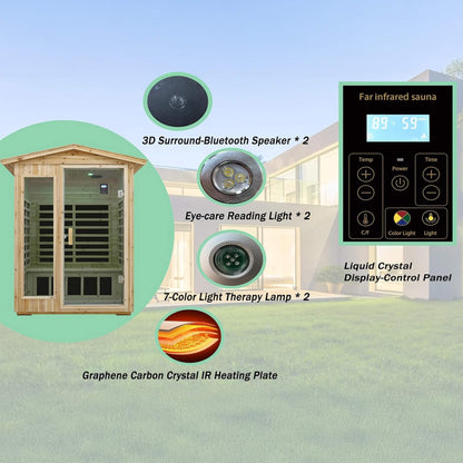 Vexa Luxury 2-Person Outdoor Low EMF Hemlock Infrared Sauna With Bluetooth And Chromotherapy Light