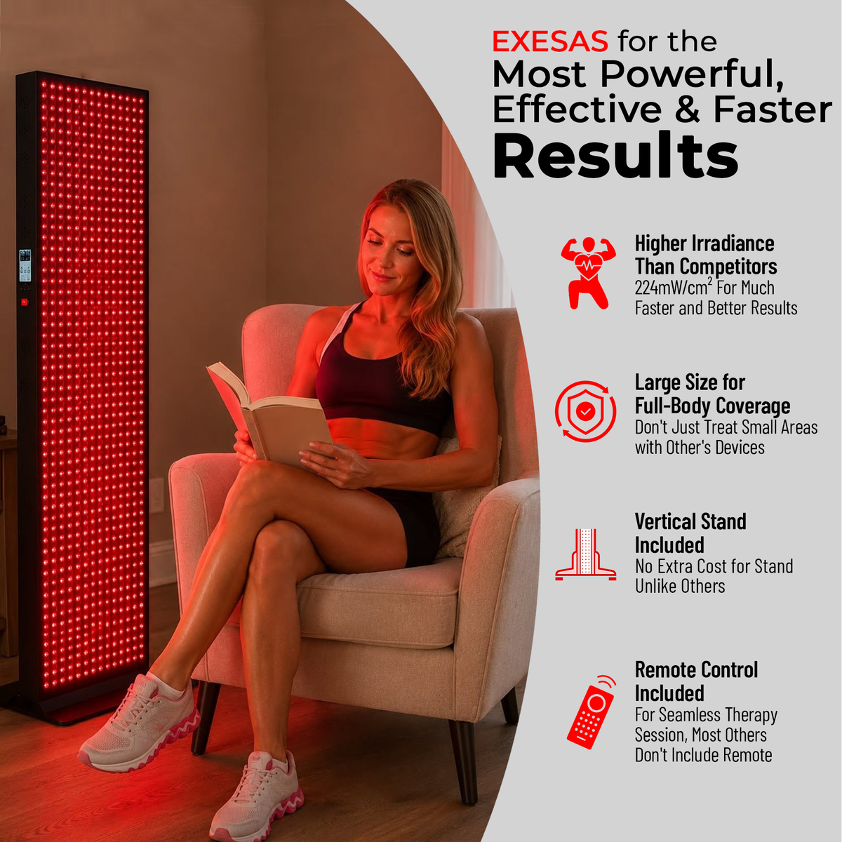 EXESAS  600 LED, 3000W Dual-Chip, Red Light Therapy Device for Full Body, 6-Wavelengths Infrared LED Panel for Skin, Weight, Pain, Wellness