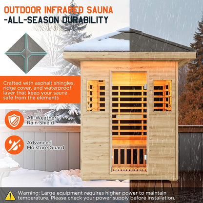 Zurich 3-Person Low EMF Spruce Wood Outdoor Infrared Sauna With Bluetooth Speakers And LED Lights (SAK59047)
