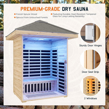 Zurich 3-Person Low EMF Spruce Wood Outdoor Infrared Sauna With Bluetooth Speakers And LED Lights (SAK59047)