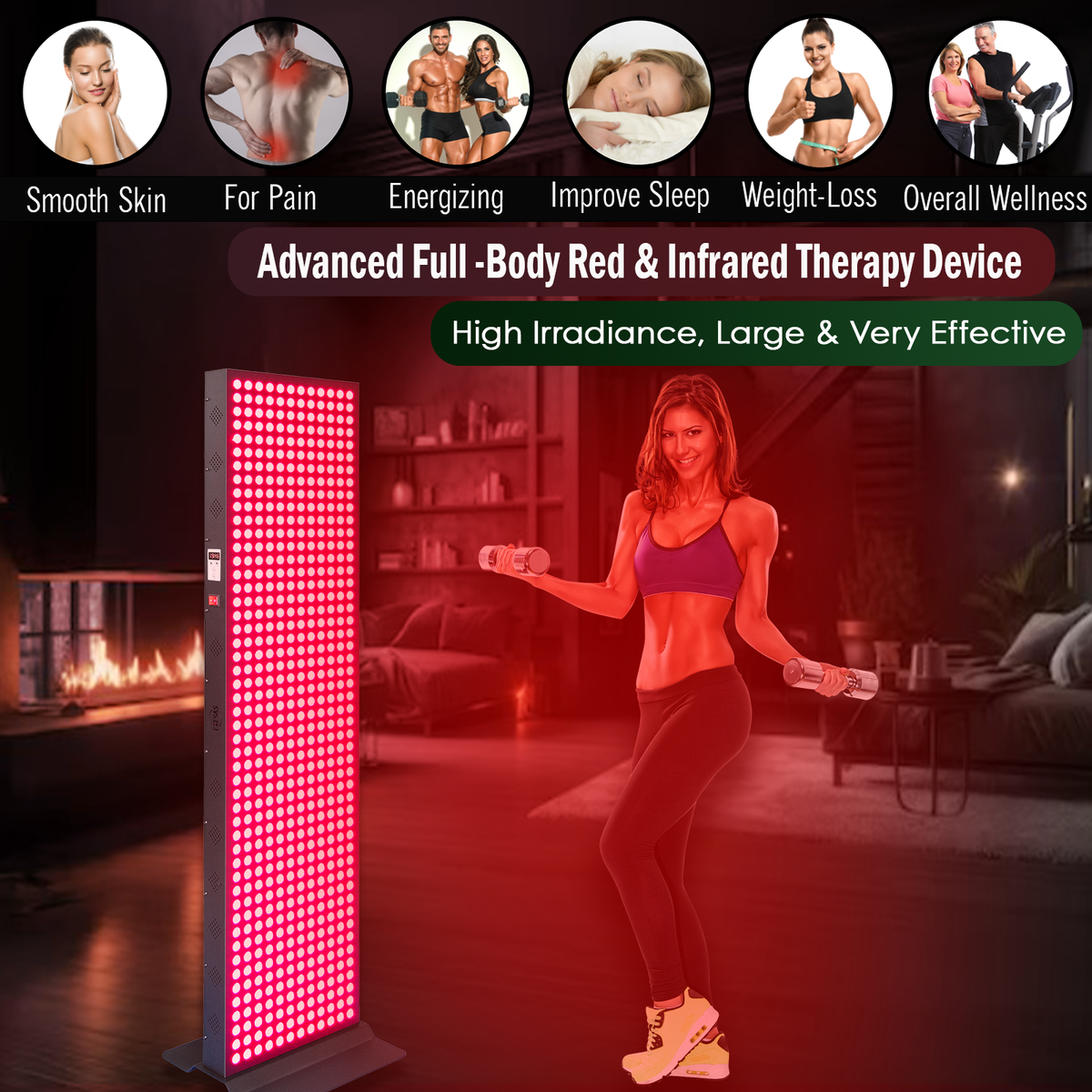 EXESAS  600 LED, 3000W Dual-Chip, Red Light Therapy Device for Full Body, 6-Wavelengths Infrared LED Panel for Skin, Weight, Pain, Wellness