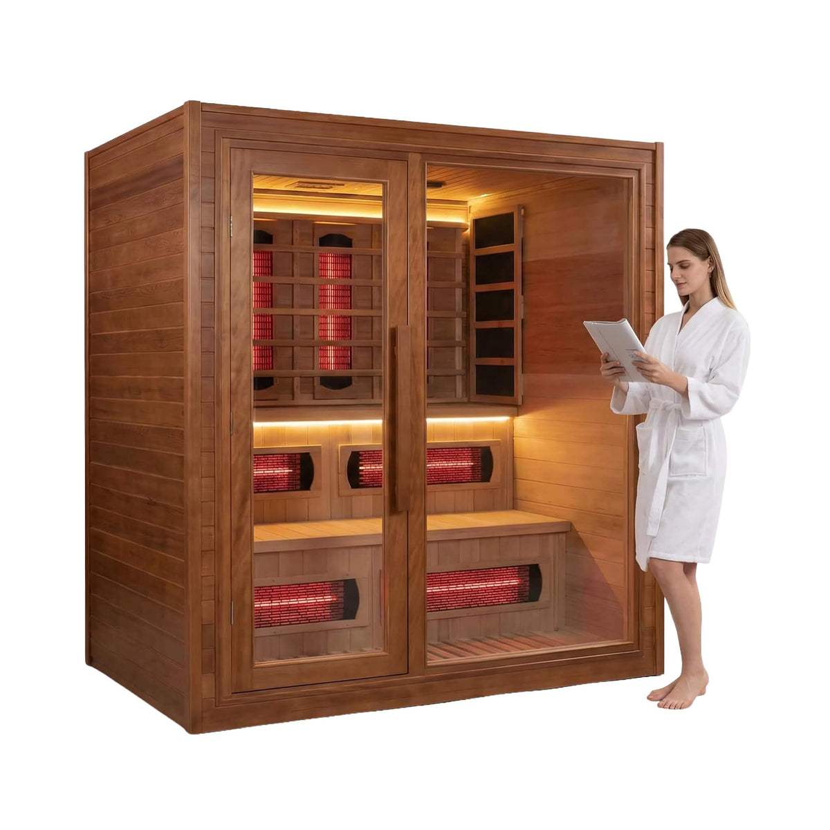 Elvaria 4-Person Indoor Canadian Red Cedar Infrared And Steam Sauna With 6KW Harvia Heater [Made-To-Order] (SAK93528)