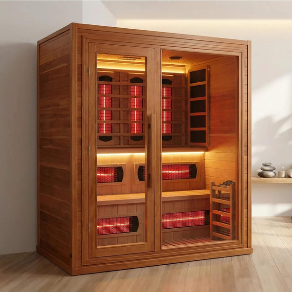 Elvaria 4-Person Indoor Canadian Red Cedar Infrared And Steam Sauna With 6KW Harvia Heater
