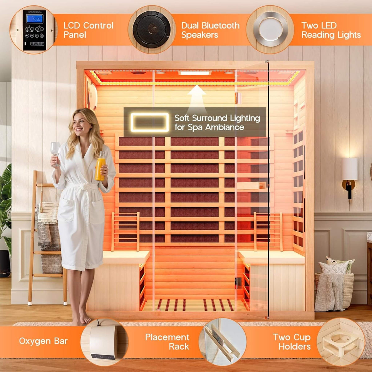 Seville 4-Person Low EMF Canadian Hemlock Infrared Sauna With Bluetooth (SAK29571)