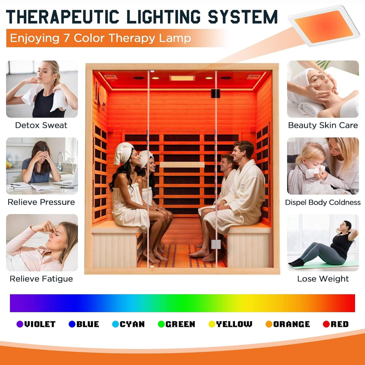 Seville 4-Person Low EMF Canadian Hemlock Infrared Sauna With Bluetooth (SAK29571)