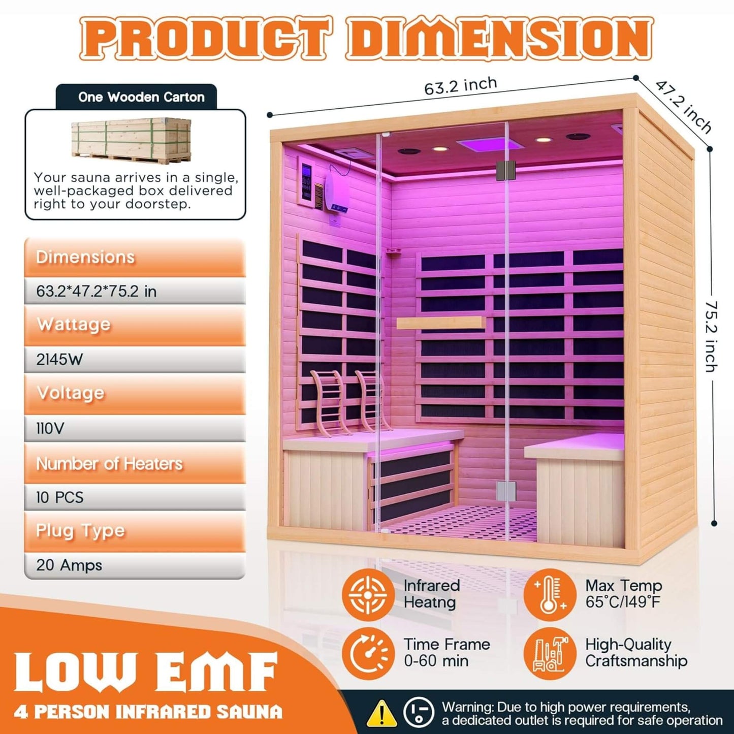 Seville 4-Person Low EMF Canadian Hemlock Infrared Sauna With Bluetooth (SAK29571)