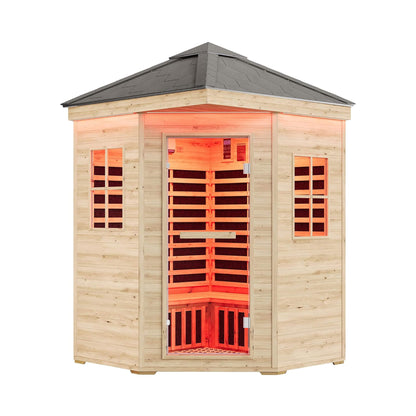 Monaco 4-Person Low EMF Spruce Wood Outdoor Infrared Sauna With Bluetooth Speakers And LED Lights (SAK16270)