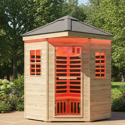 Monaco 4-Person Low EMF Spruce Wood Outdoor Infrared Sauna With Bluetooth Speakers And LED Lights (SAK16270)
