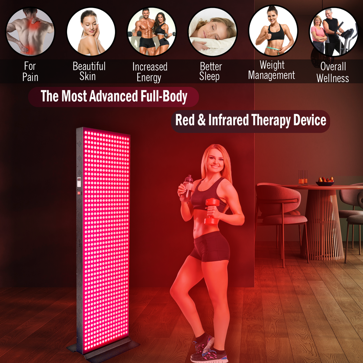 EXESAS   800 LED, 4000W Dual-Chip, Red Light Therapy Device for Full Body, 6-Wavelengths Infrared LED Panel for Skin, Weight, Pain, Wellness