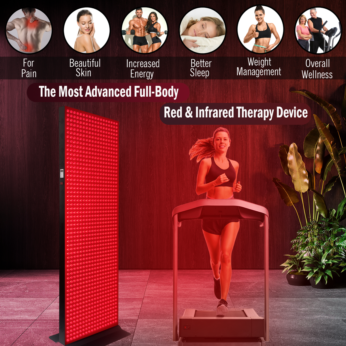 1216 LED, 6080W Dual-Chip, Red Light Therapy Device for Full Body, 4-Wavelengths Infrared LED Panel for Skin, Weight, Pain, Wellness