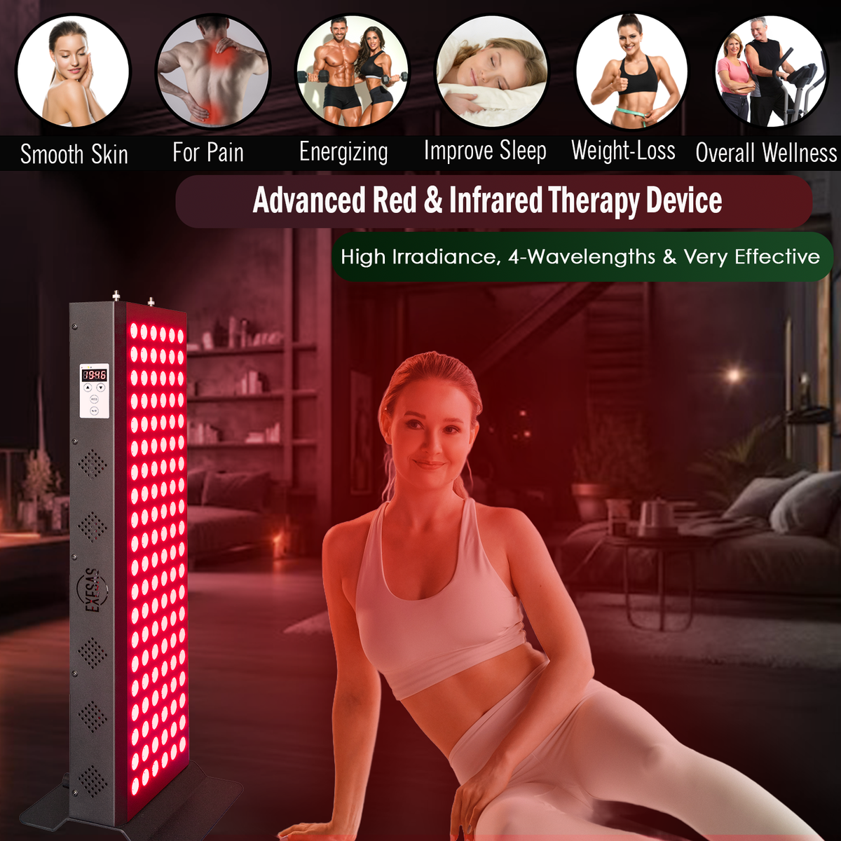 120 LED, 600W Dual-Chip, Red Light Therapy Device for Full Body, 4-Wavelengths Infrared LED Panel for Skin, Weight, Pain, Wellness