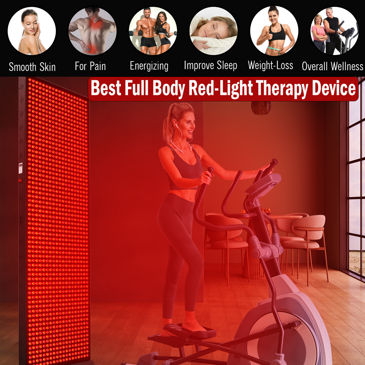 1216 LED, 6080W Dual-Chip, Red Light Therapy Device for Full Body, 4-Wavelengths Infrared LED Panel for Skin, Weight, Pain, Wellness