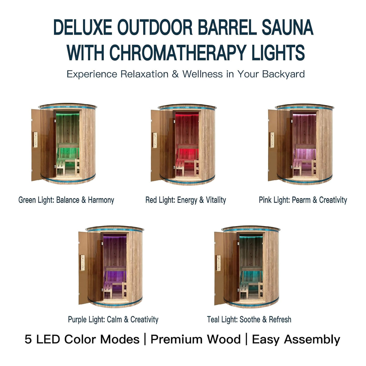 Barcelona Premium 78-Inch 4-Person Cedar Wood Outdoor Vertical Barrel Sauna With 6KW Heater, LED Lights And Stones (SAK74813)
