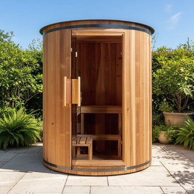 Barcelona Premium 78-Inch 4-Person Cedar Wood Outdoor Vertical Barrel Sauna With 6KW Heater, LED Lights And Stones (SAK74813)