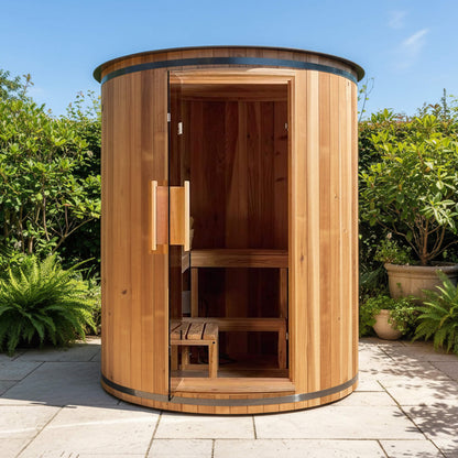 Barcelona Premium 78-Inch 4-Person Cedar Wood Outdoor Vertical Barrel Sauna With 6KW Heater, LED Lights And Stones (SAK74813)