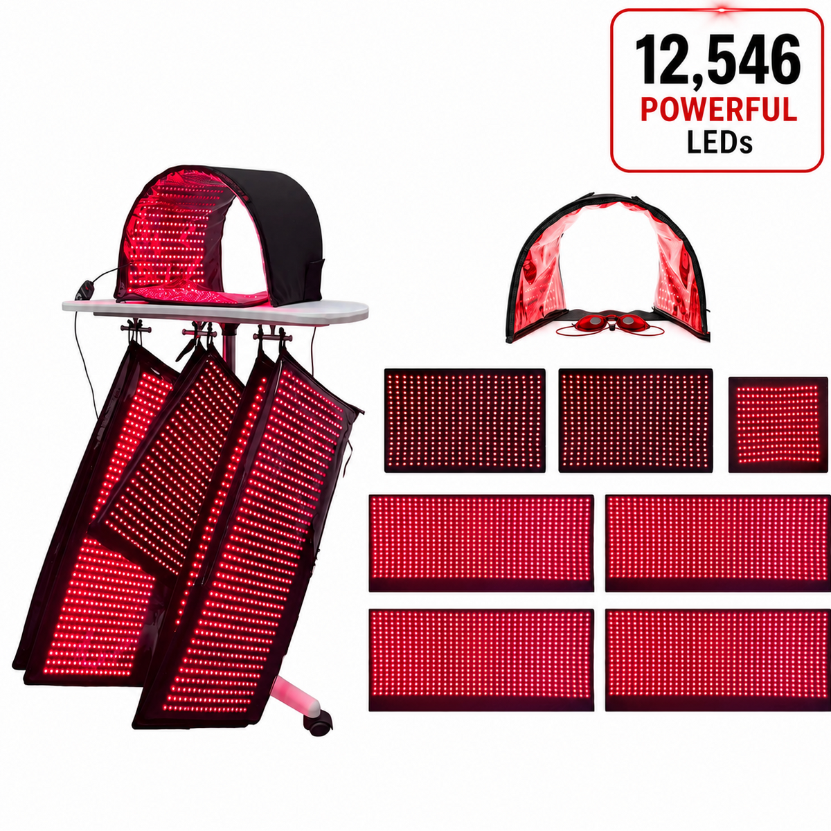 Full Body Red Light Therapy System 12,546 LED's in System. Includes 4 Pads 11" X 27", 2 Pads 11' X 16", 1 Face Dome, 1 Chin Pad