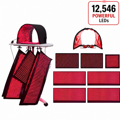 Full Body Red Light Therapy System 12,546 LED's in System. Includes 4 Pads 11" X 27", 2 Pads 11' X 16", 1 Face Dome, 1 Chin Pad