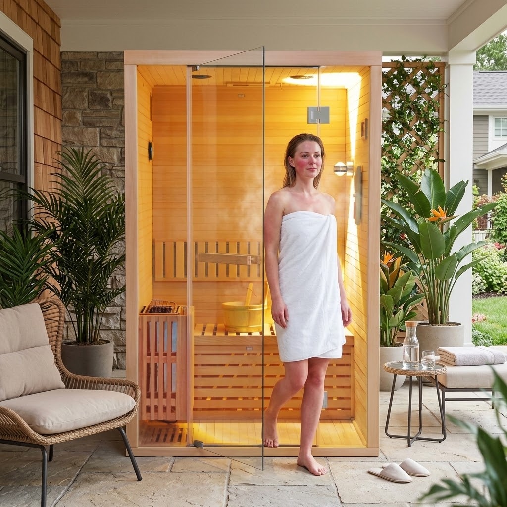 Alpine Premium 2-Person 3KW Hemlock Wood Sauna With LED Wall Light