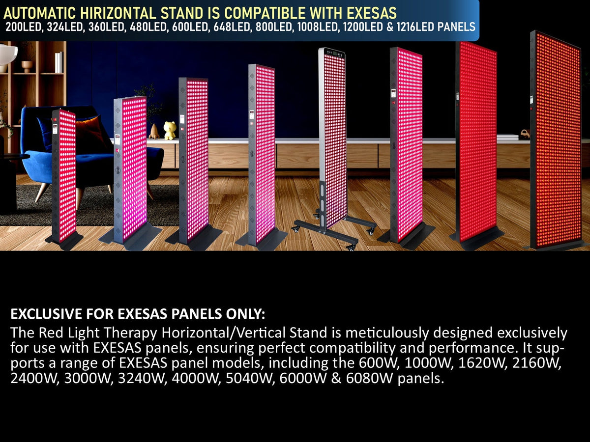 Horizontal/Vertical Powered Automatic Rolling Stand for EXESAS Red Light Therapy Panels, Auto Height Adjustment, (Panel Sold Separately)