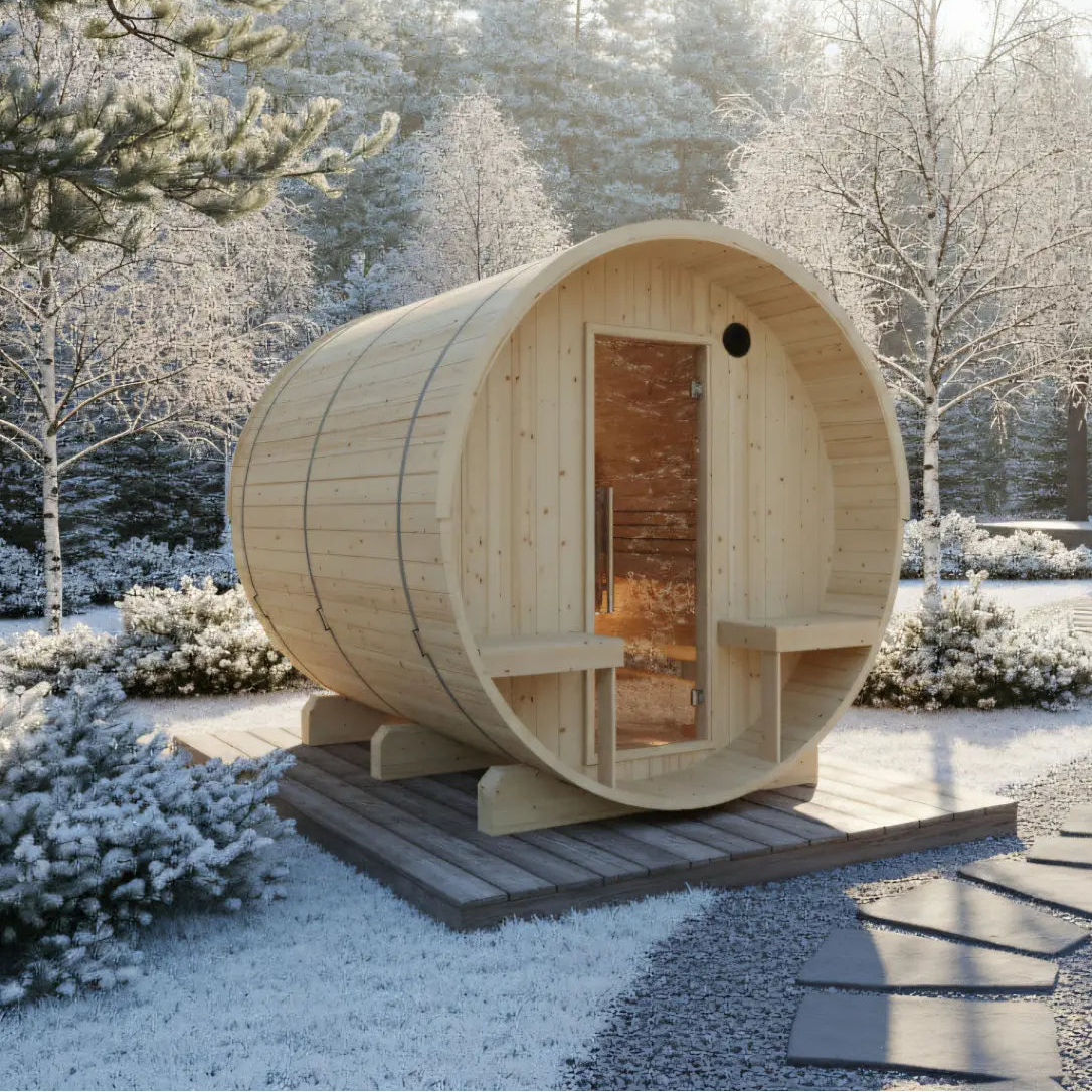 Turku Finnish Barrel Sauna with Terrace and WiFi Heater - Finnish Sauna Builders