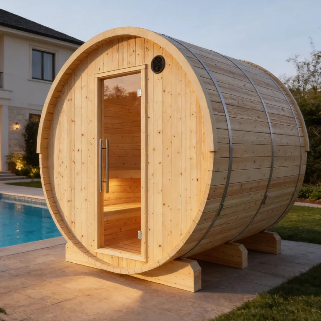 Vassa Finnish Barrel Sauna with WiFi Heater - Finnish Sauna Builders