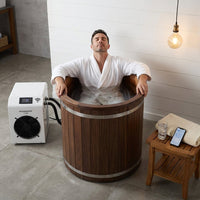WOODBRIDGE 54" Indoor Cold Plunge Tub W/ 1.3 HP White Chiller – Rapid Cooling & Heating, Ozone Sanitation, Filter Circulation System, Wifi-Enabled & Remote Control via APP, Insulated Tub Cover — Lifestyle