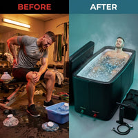 XXL Drop Stitch Ice Bath Tub for Recovery 216 Gal, Compatible with Water Chillers, Cold Plunge Tub with Insulated Lid, Multi-Layer Portable Bathtub for Cold Water Therapy(59In*32.2In*27In) — Before & After