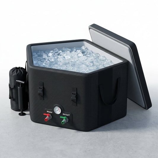 XXL Drop Stitch Ice Bath Tub for Recovery 216 Gal, Compatible with Water Chillers, Cold Plunge Tub with Insulated Lid, Multi-Layer Portable Bathtub for Cold Water Therapy(59In*32.2In*27In) — Studio Shot