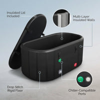 XXL Drop Stitch Ice Bath Tub for Recovery 216 Gal, Compatible with Water Chillers, Cold Plunge Tub with Insulated Lid, Multi-Layer Portable Bathtub for Cold Water Therapy(59In*32.2In*27In) — infographic