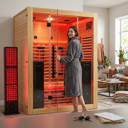 Blisspod I Venetian RED I All-In-One - Full Spectrum + Red Light Therapy I Indoor Premium Sauna I 3 Person
