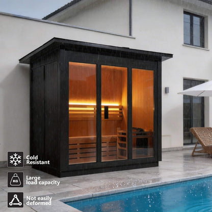 Custom 6-Person Luxury Canadian Hemlock Outdoor Steam Sauna With Heater And Stones [Made-To-Order]