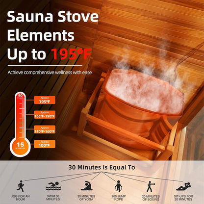 Custom 6-Person Luxury Canadian Hemlock Outdoor Steam Sauna With Heater And Stones [Made-To-Order]