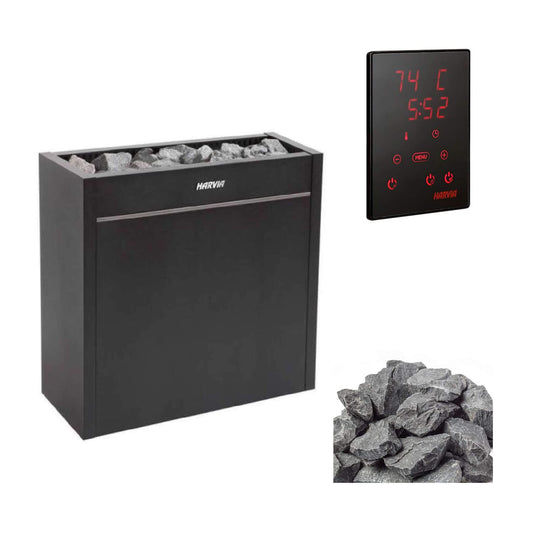 Harvia Virta Pro HL Series Heavy-Duty Electric Sauna Heater With Xenio CX45 Control Panel, Power Extension Unit & Sauna Stones [HL160/200E]