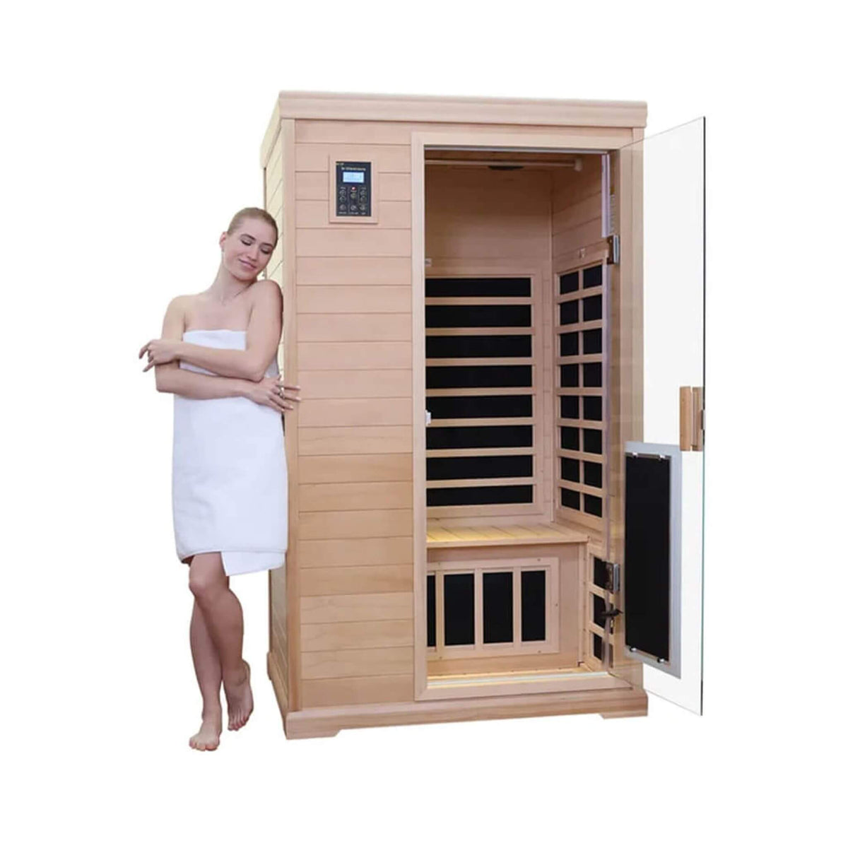 Ivara Luxury 2-Person Hemlock Wood FAR Infrared Sauna Room W/ Glass Door, 1750W (SAK81525)