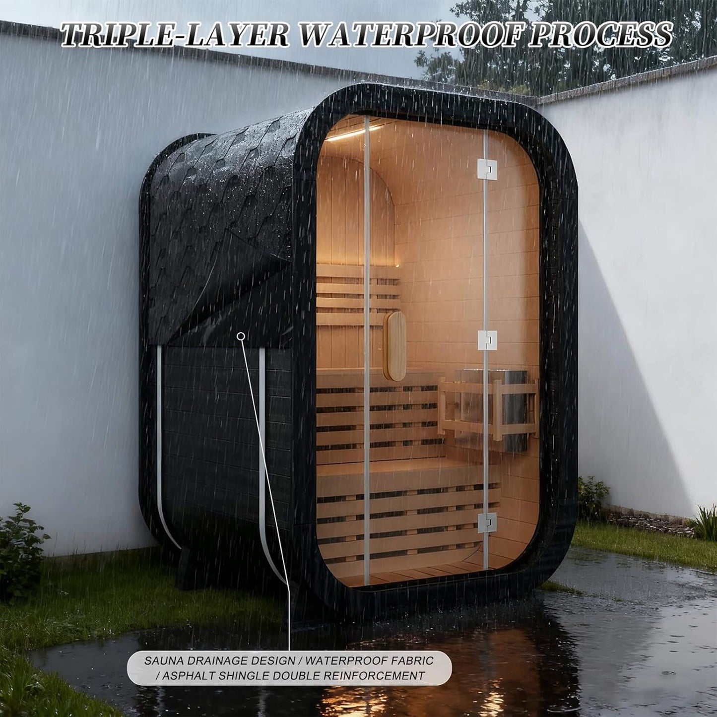 Lund Luxury 2-Person Outdoor Spruce Wood Cube Sauna Kit With 4.5KW Electric Stove (SAK74290)