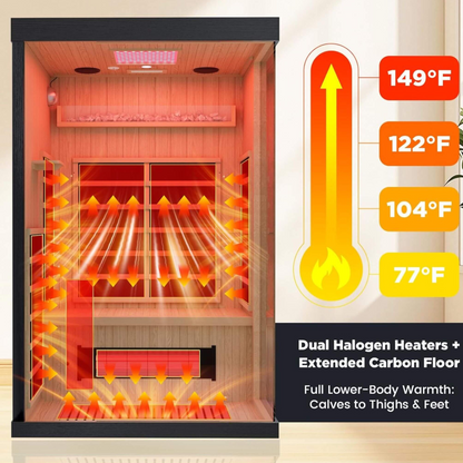 Pandora Premium 2-Person Indoor Infrared Sauna With Red Light Therapy And Himalayan Salt Rocks (SAK67305)