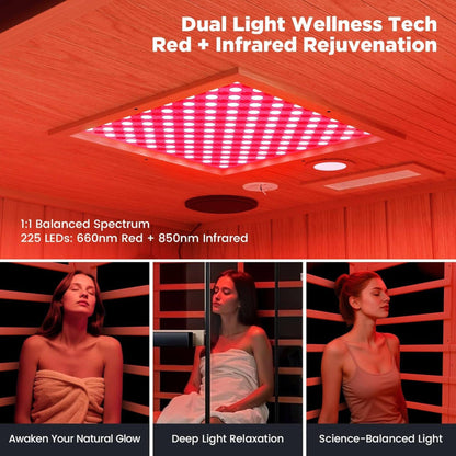 Pandora Premium 2-Person Indoor Infrared Sauna With Red Light Therapy And Himalayan Salt Rocks (SAK67305)