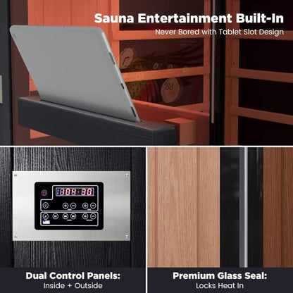 Pandora Premium 2-Person Indoor Infrared Sauna With Red Light Therapy And Himalayan Salt Rocks (SAK67305)