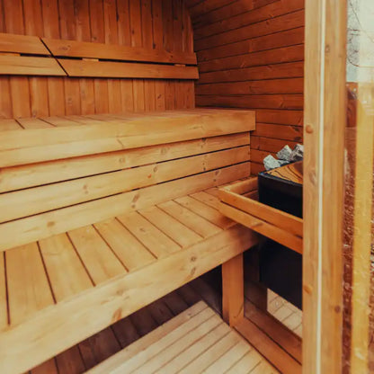 Premium 4-Person Outdoor Scandinavian Thermo-Wood Cube Sauna Kit With LED Lighting (SAK25470)