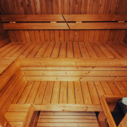 Premium 4-Person Outdoor Scandinavian Thermo-Wood Cube Sauna Kit With LED Lighting (SAK25470)